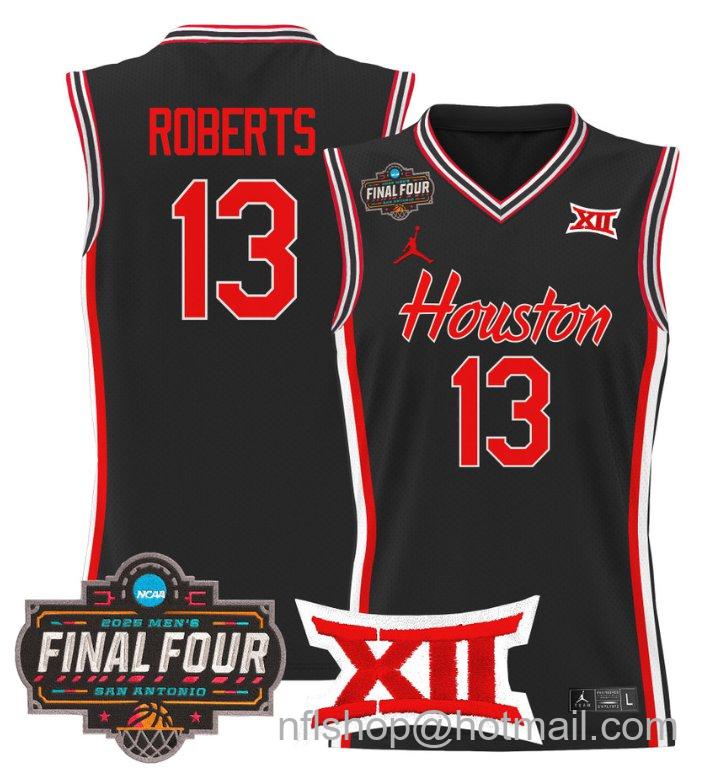 Men's J'Wan Roberts Jersey #13 Houston Cougars 2025 Final Four Patch Stitched Black