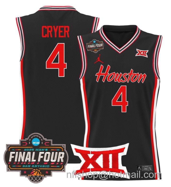Men's L.J. Cryer Jersey #4 Houston Cougars 2025 Final Four Patch Stitched Black