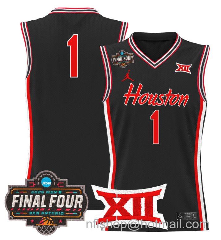 Men's Team Jersey #1 Houston Cougars 2025 Final Four Patch Stitched Black