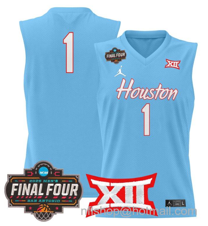 Men's Team Jersey #1 Houston Cougars 2025 Final Four Patch Stitched Blue