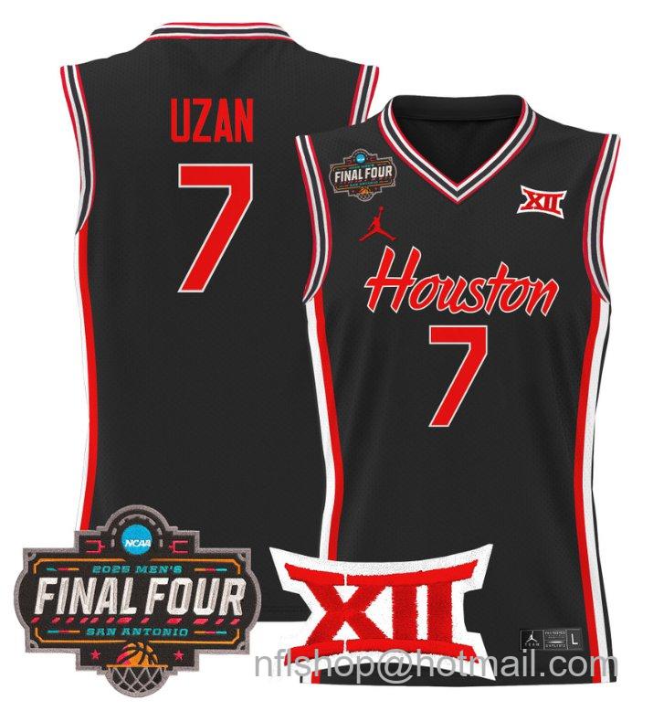 Men's Milos Uzan Jersey #7 Houston Cougars 2025 Final Four Patch Stitched Black