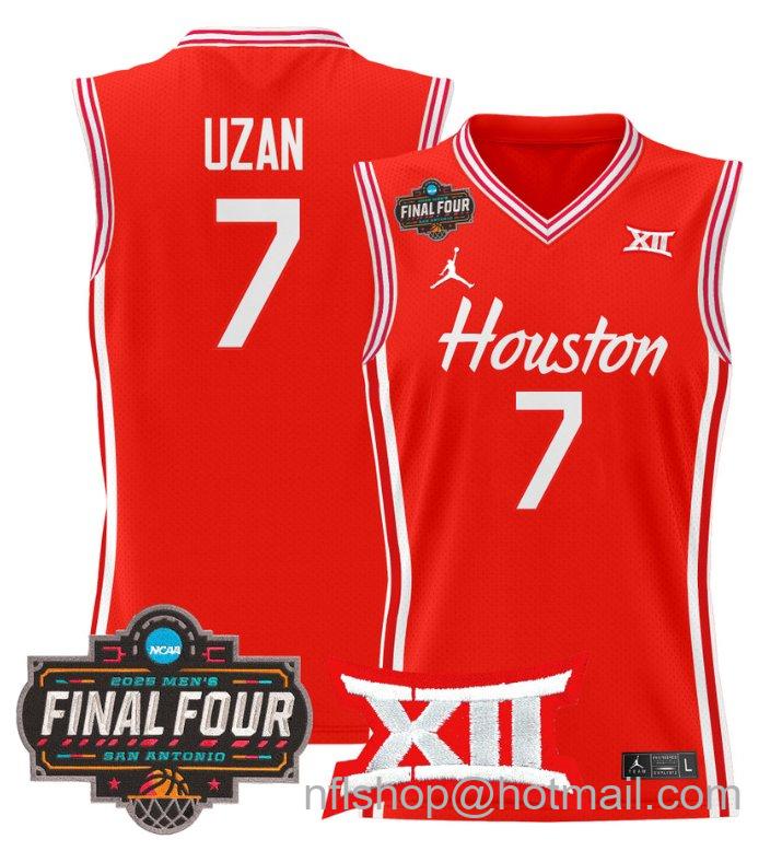 Men's Milos Uzan Jersey #7 Houston Cougars 2025 Final Four Patch Stitched Red