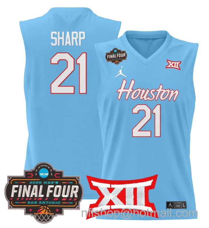 Men's Emanuel Sharp Jersey #21 Houston Cougars 2025 Final Four Patch Stitched Blue
