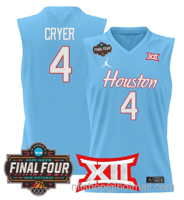 Men's L.J. Cryer Jersey #4 Houston Cougars 2025 Final Four Patch Stitched Blue