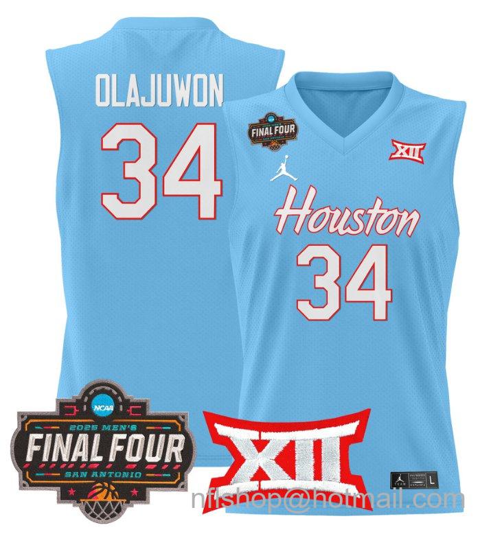 Men's Hakeem Olajuwon Jersey #34 Houston Cougars 2025 Final Four Patch Stitched Blue