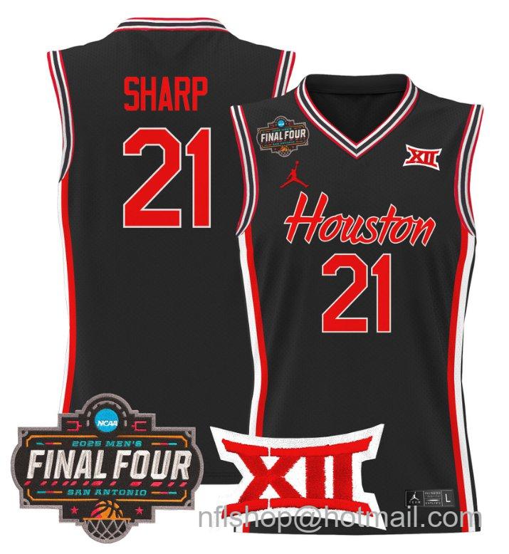 Men's Emanuel Sharp Jersey #21 Houston Cougars 2025 Final Four Patch Stitched Black