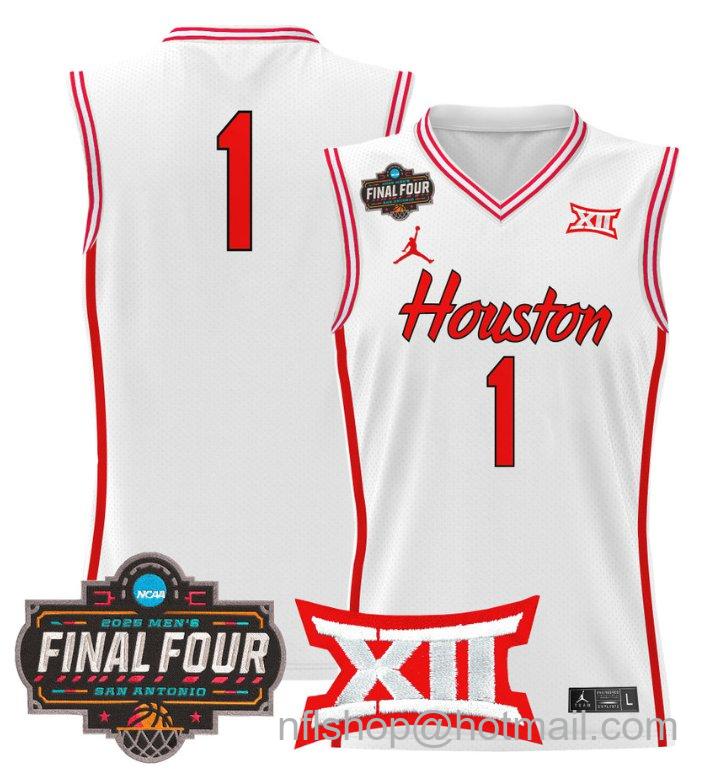 Men's Team Jersey #1 Houston Cougars 2025 Final Four Patch Stitched White