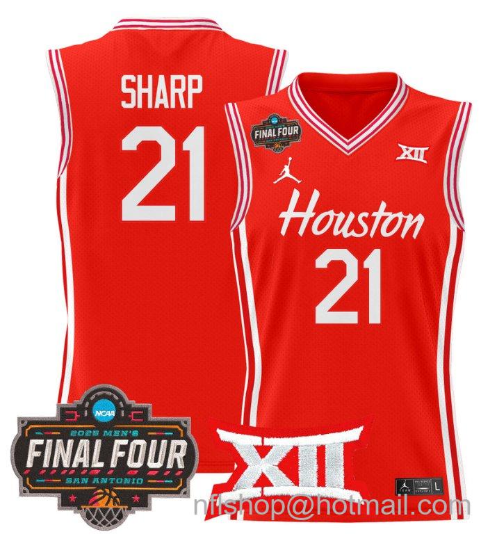 Men's Emanuel Sharp Jersey #21 Houston Cougars 2025 Final Four Patch Stitched Red