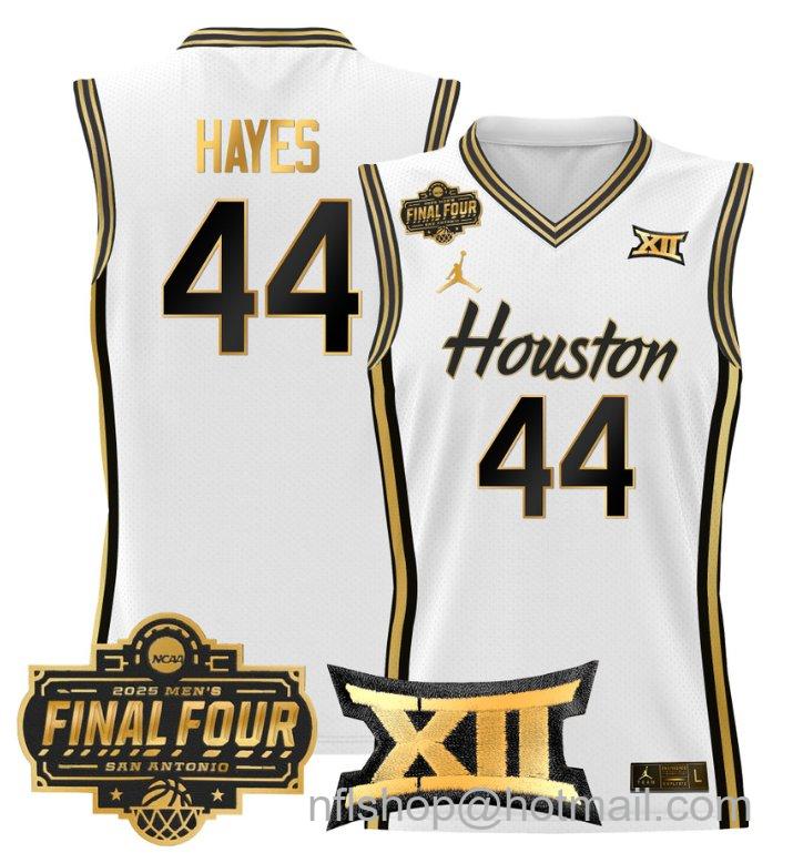Men's Elvin Hayes Jersey #44 Houston Cougars 2025 Final Four Patch Stitched White Gold