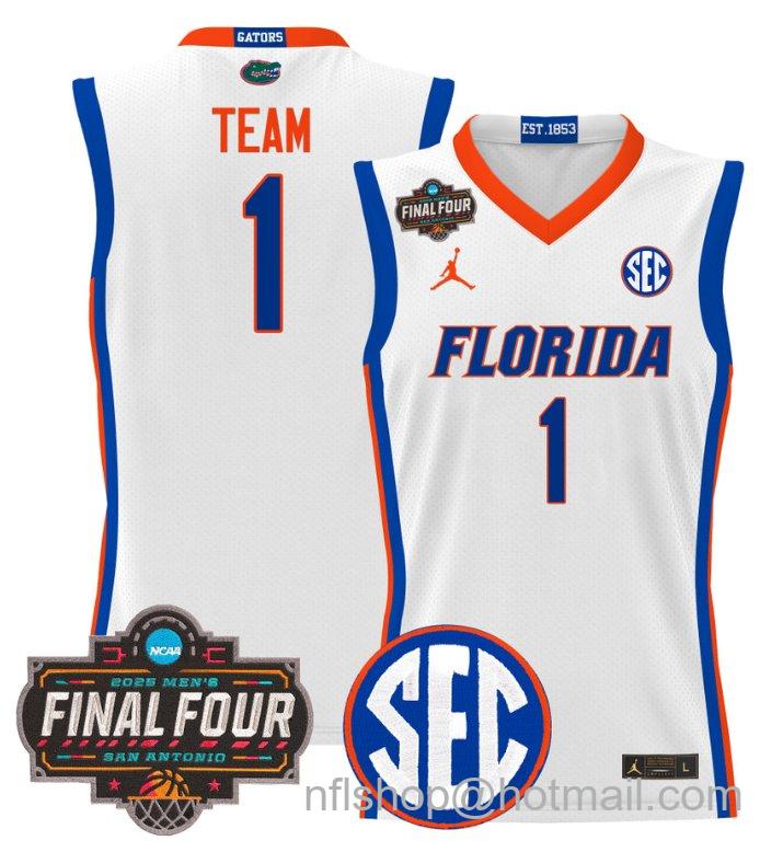 Men's Team Jersey #1 Florida Gators 2025 Final Four Patch Stitched White