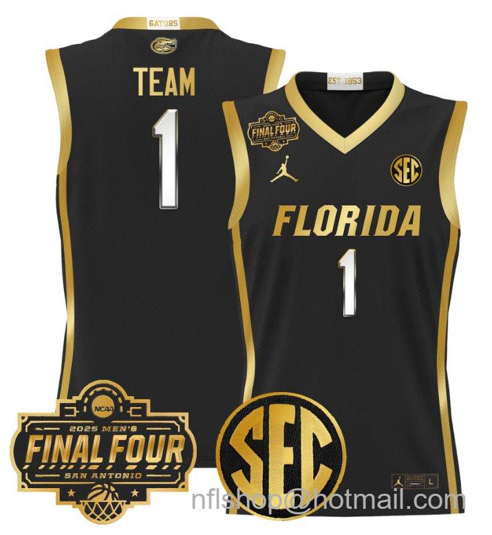Men's Team Jersey #1 Florida Gators 2025 Final Four Patch Stitched Black Gold
