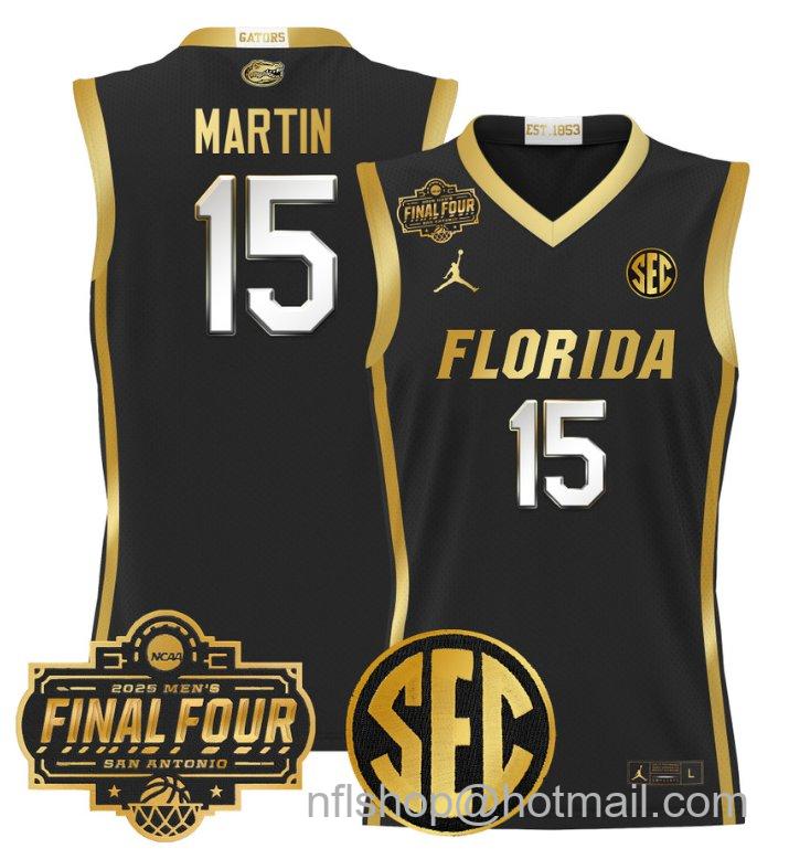 Men's Alijah Martin Jersey #15 Florida Gators 2025 Final Four Patch Black Gold