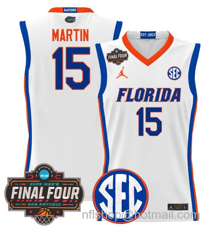 Men's Alijah Martin Jersey #15 Florida Gators 2025 Final Four Patch Stitched White