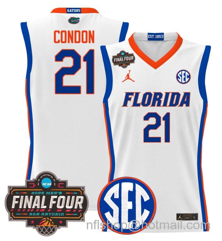 Men's Alex Condon Jersey #21 Florida Gators 2025 Final Four Patch Stitched White