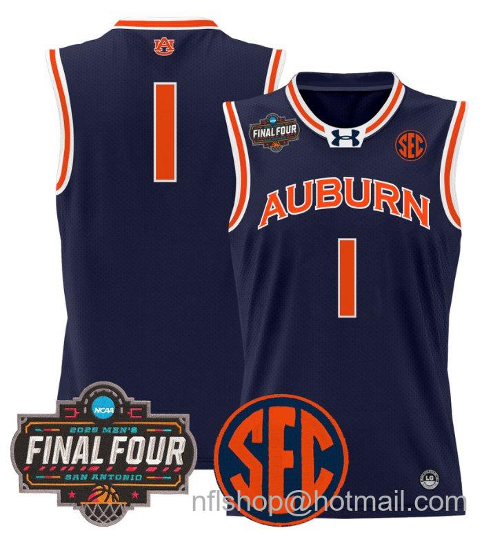 Men's Team Jersey #1 Auburn Tigers 2025 Final Four Patch Basketball Stitched Navy