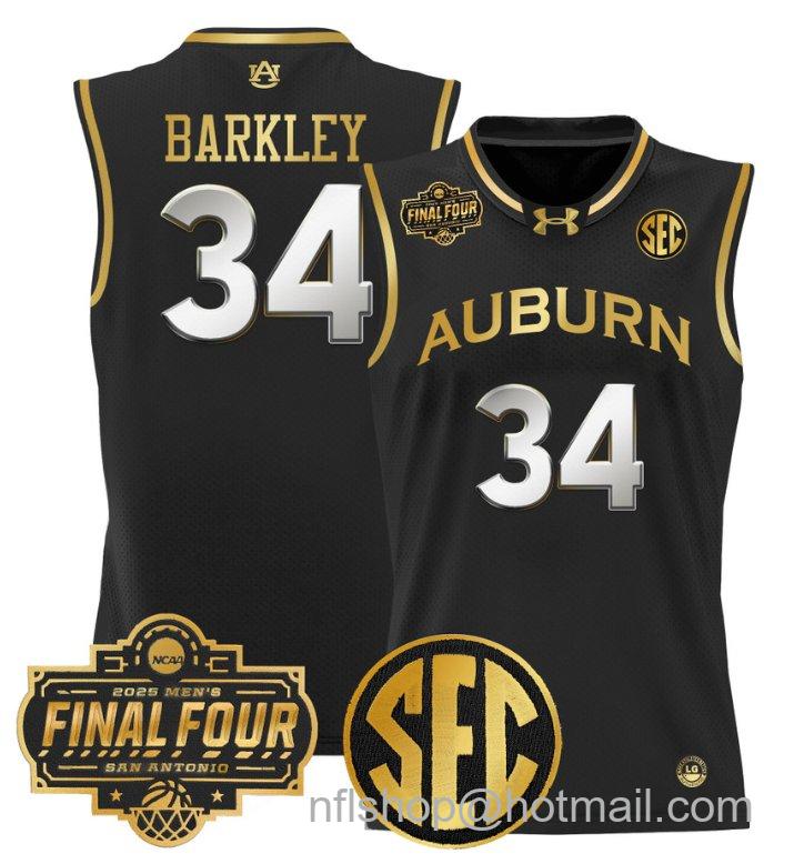Men's Charles Barkley Jersey #34 Auburn Tigers 2025 Final Four Patch Black Gold