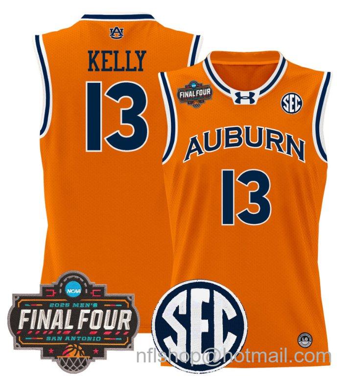 Men's Miles Kelly Jersey #13 Auburn Tigers 2025 Final Four Patch Stitched Orange