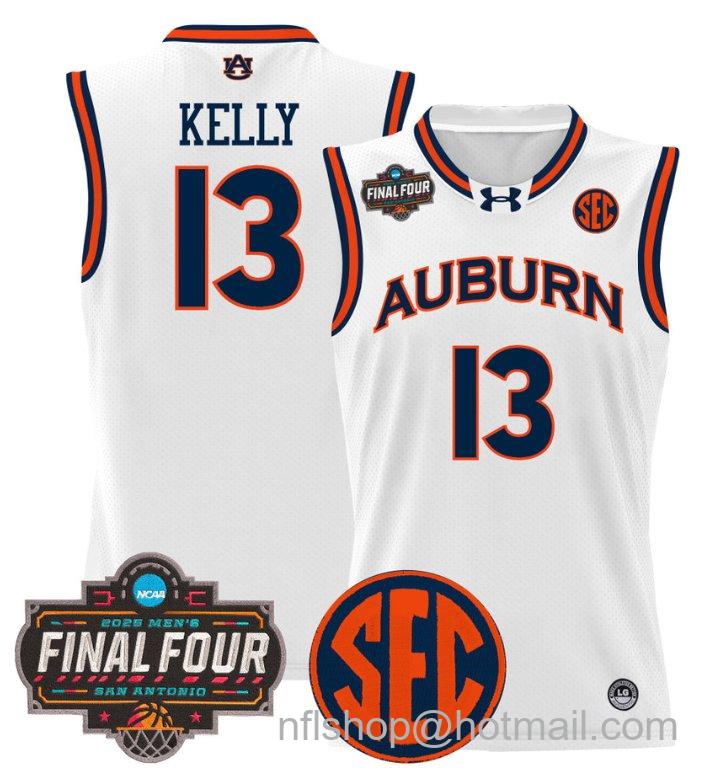 Men's Miles Kelly Jersey #13 Auburn Tigers 2025 Final Four Patch Stitched White