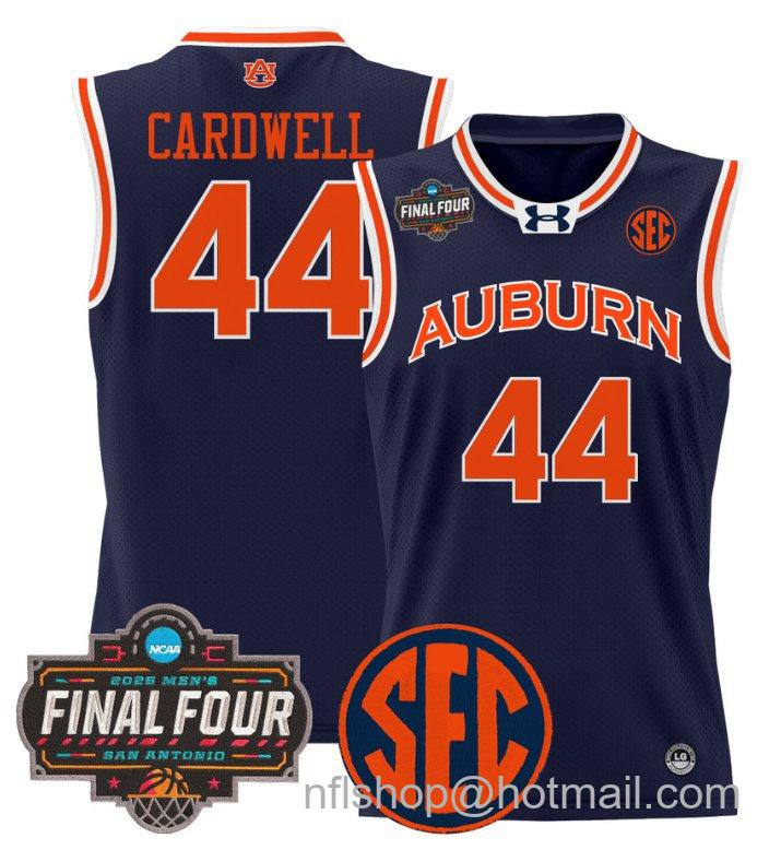 Men's Dylan Cardwell Jersey #44 Auburn Tigers 2025 Final Four Patch Stitched Navy