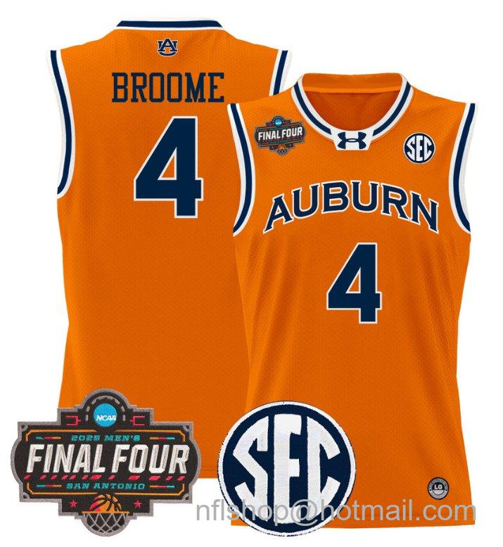 Men's Johni Broome Jersey #4 Auburn Tigers 2025 Final Four Patch Stitched Orange