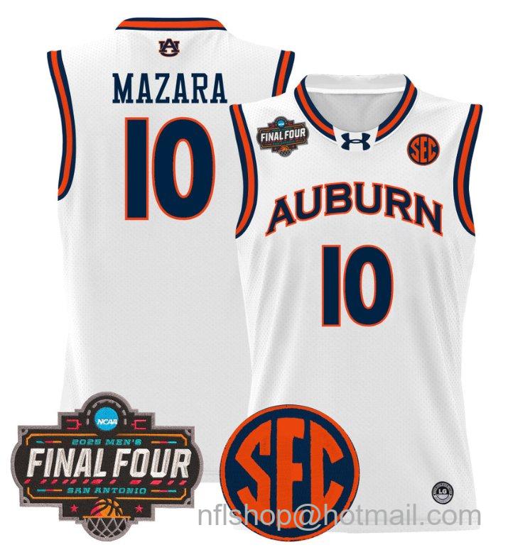 Men's Baker-Mazara Jersey #10 Auburn Tigers 2025 Final Four Patch Stitched White