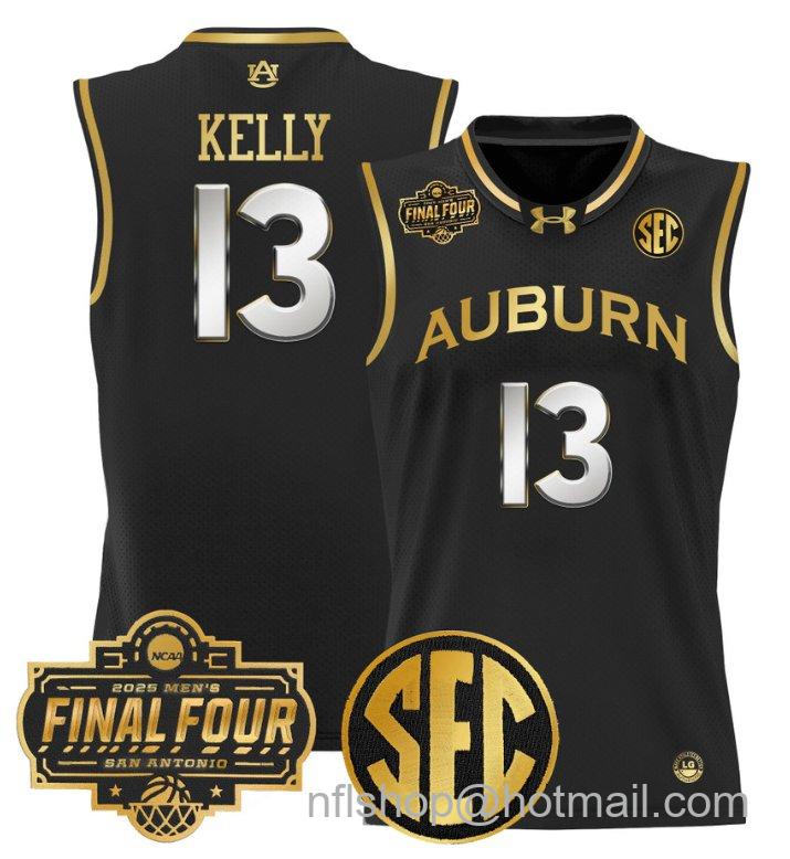 Men's Miles Kelly Jersey #13 Auburn Tigers 2025 Final Four Patch Stitched Black Gold