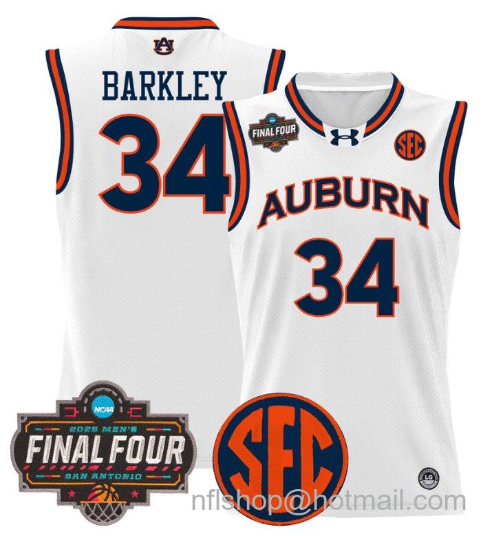 Men's Charles Barkley Jersey #34 Auburn Tigers 2025 Final Four Patch Stitched White