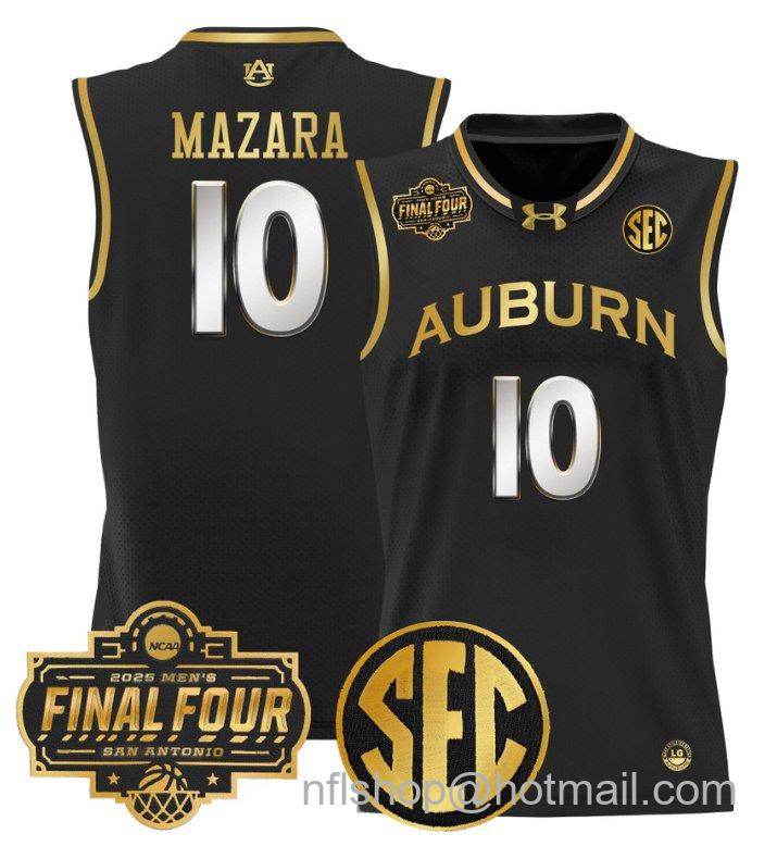 Men's Baker-Mazara Jersey #10 Auburn Tigers 2025 Final Four Patch Stitched Black Gold