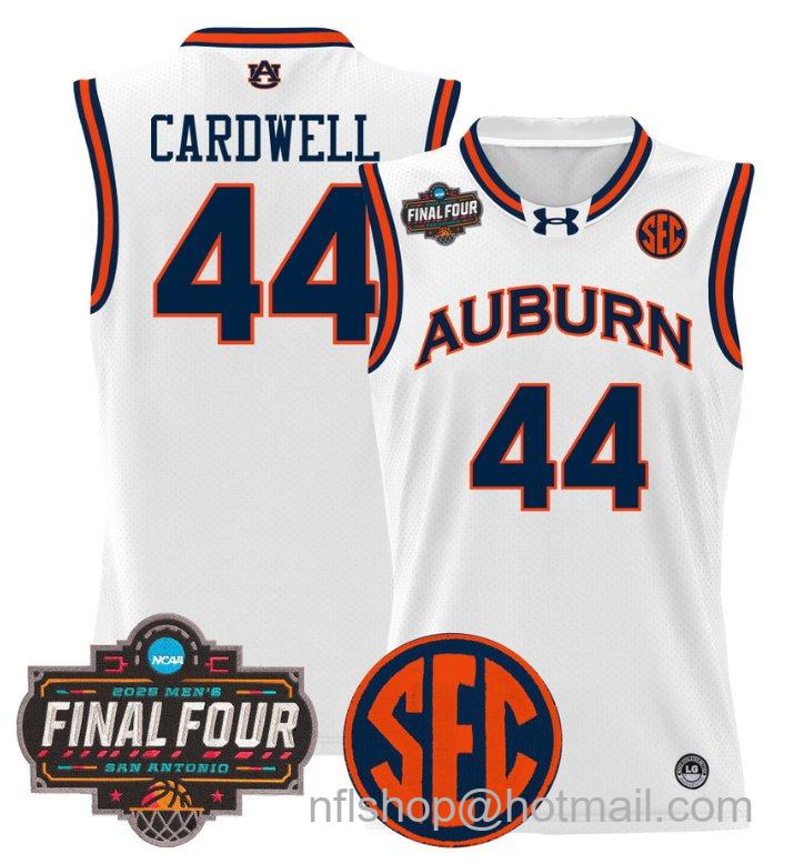 Men's Dylan Cardwell Jersey #44 Auburn Tigers 2025 Final Four Patch Stitched White