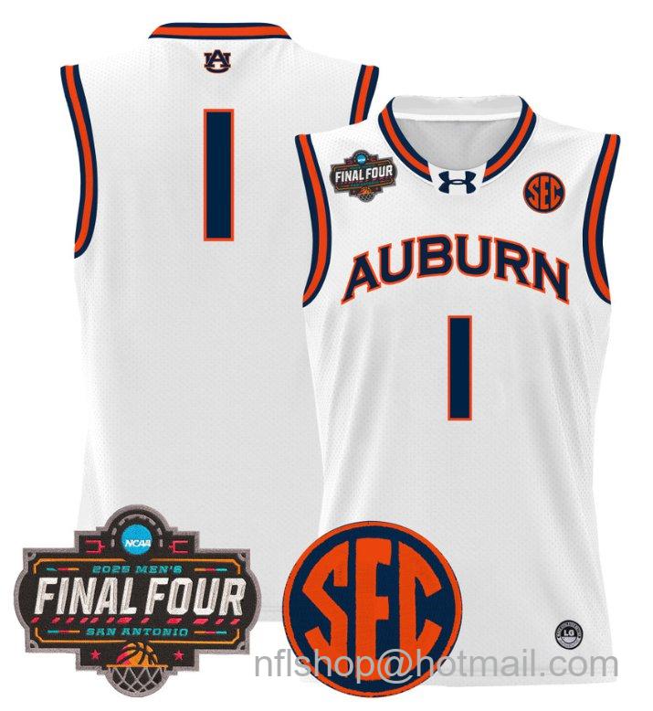 Men's Team Jersey #1 Auburn Tigers 2025 Final Four Patch Basketball Stitched White