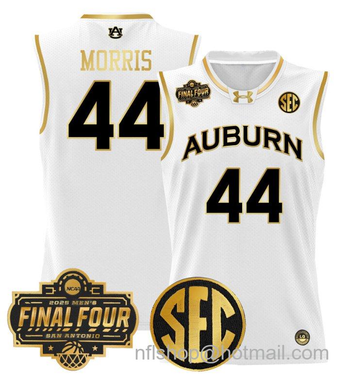 Men's Chris Morris Jersey #44 Auburn Tigers 2025 Final Four Patch Stitched White Gold