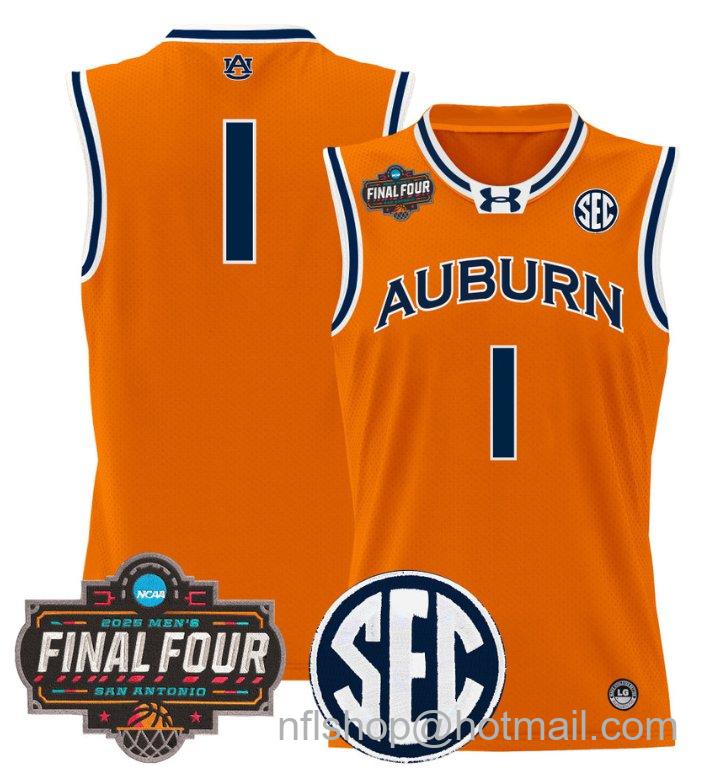Men's Team Jersey #1 Auburn Tigers 2025 Final Four Patch Basketball Stitched Orange