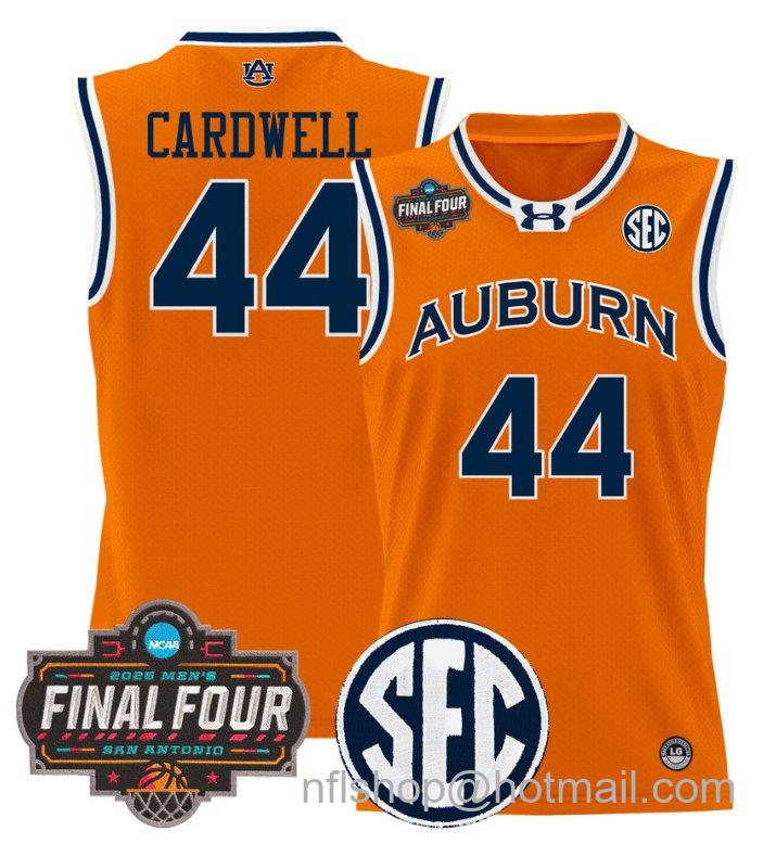 Men's Dylan Cardwell Jersey #44 Auburn Tigers 2025 Final Four Patch Stitched Orange