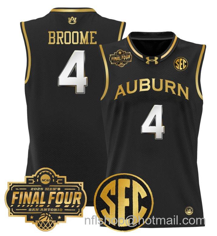 Men's Johni Broome Jersey #4 Auburn Tigers 2025 Final Four Patch Stitched Black Gold