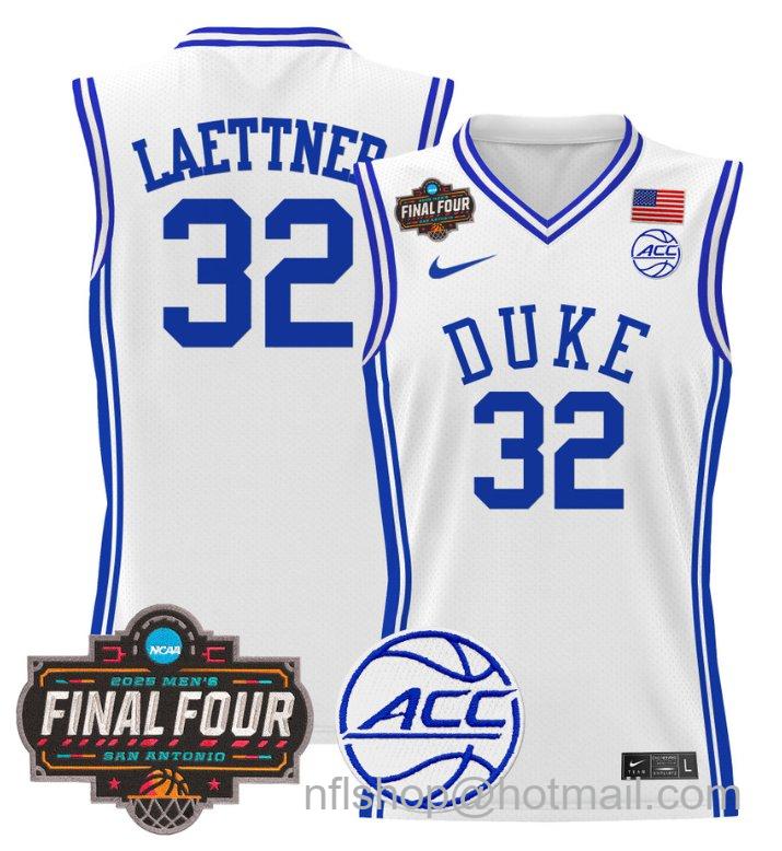 Men's Christian Laettner Jersey #32 Duke Blue Devils 2025 Final Four Patch White