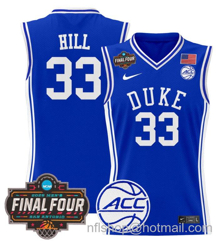 Men's Grant Hill Jersey #33 Duke Blue Devils 2025 Final Four Patch Stitched Royal