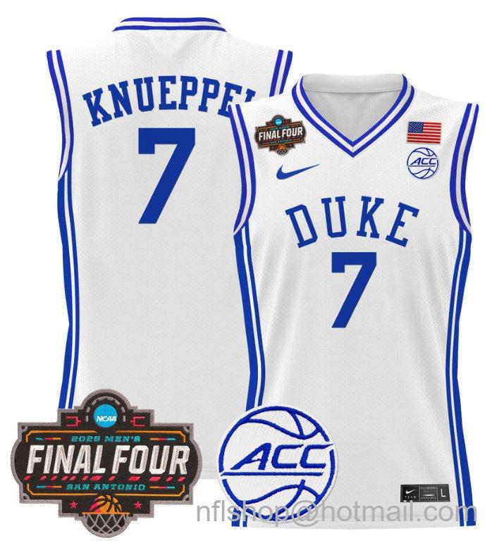 Men's Kon Knueppel Jersey #7 Duke Blue Devils 2025 Final Four Patch Stitched White