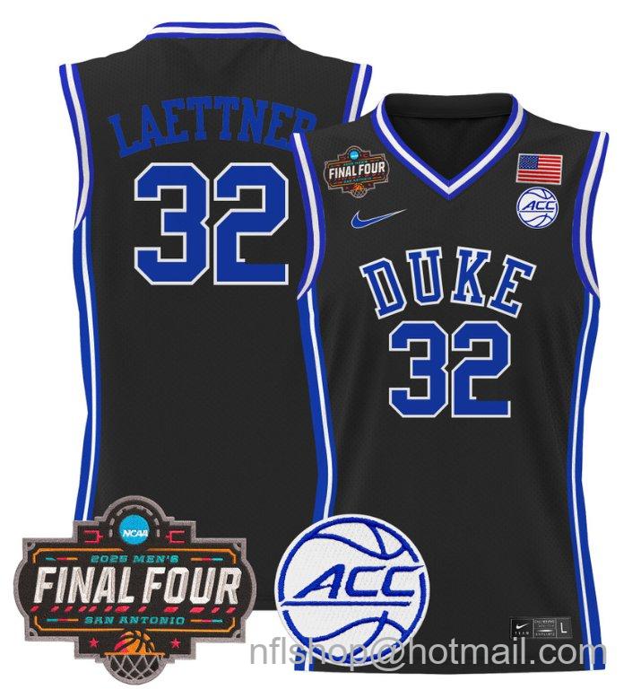 Men's Christian Laettner Jersey #32 Duke Blue Devils 2025 Final Four Patch Black
