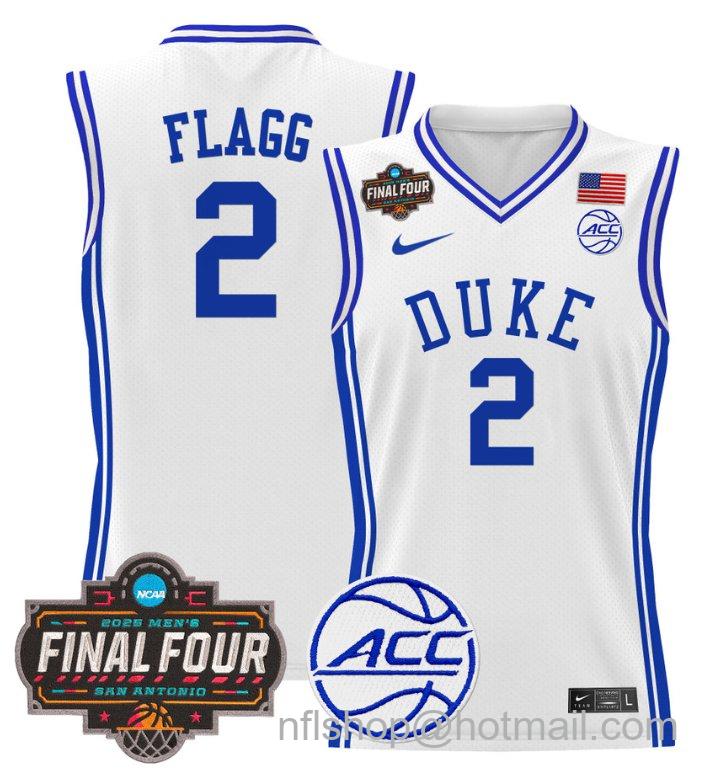 Men's Cooper Flagg Jersey #2 Duke Blue Devils 2025 Final Four Patch Stitched White