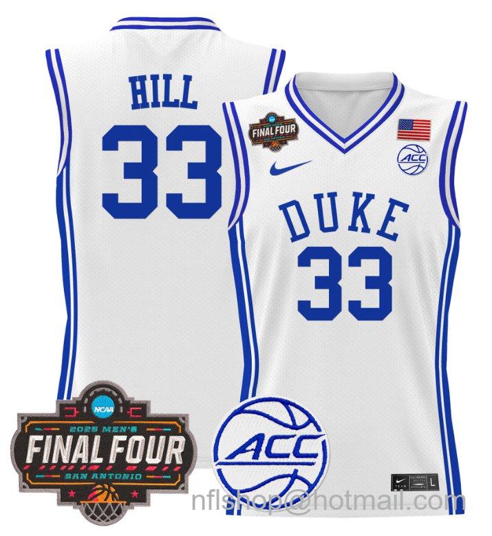 Men's Grant Hill Jersey #33 Duke Blue Devils 2025 Final Four Patch Stitched White