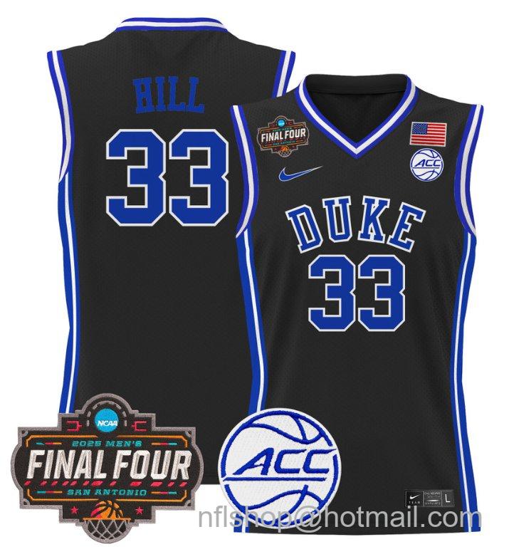 Men's Grant Hill Jersey #33 Duke Blue Devils 2025 Final Four Patch Stitched Black