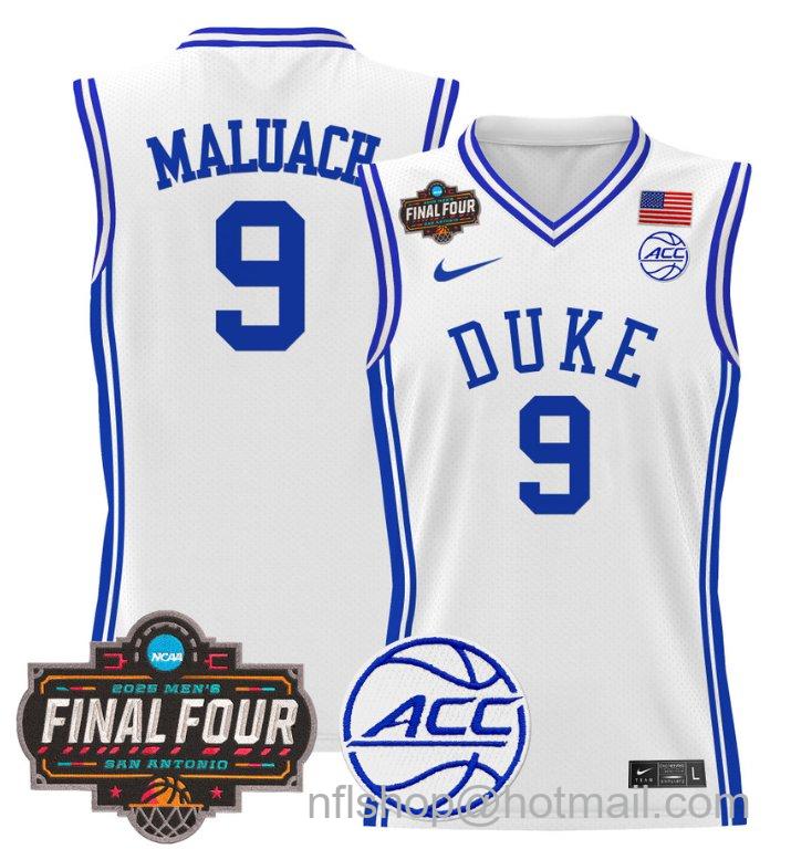 Men's Khaman Maluach Jersey #9 Duke Blue Devils 2025 Final Four Patch Stitched White
