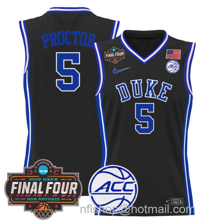 Men's Tyrese Proctor Jersey #5 Duke Blue Devils 2025 Final Four Patch Stitched Black