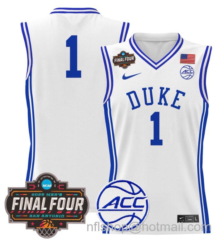 Men's Team Jersey #1 Duke Blue Devils 2025 Final Four Patch Basketball Stitched White