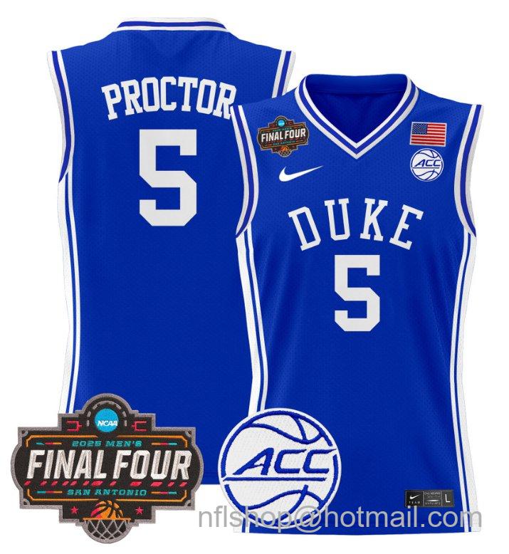 Men's Tyrese Proctor Jersey #5 Duke Blue Devils 2025 Final Four Patch Stitched Royal