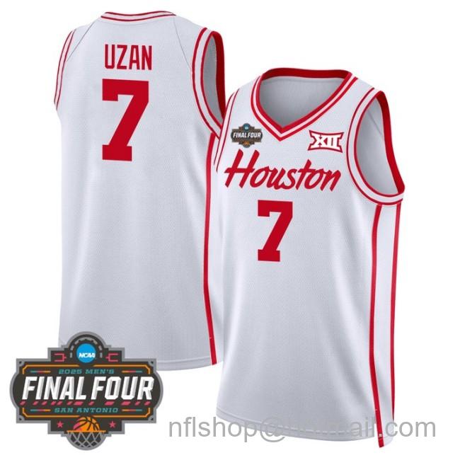 Men's Houston Cougars #7 Milos Uzan NCAA 2025 Final Four Stitched Basketball Jersey White