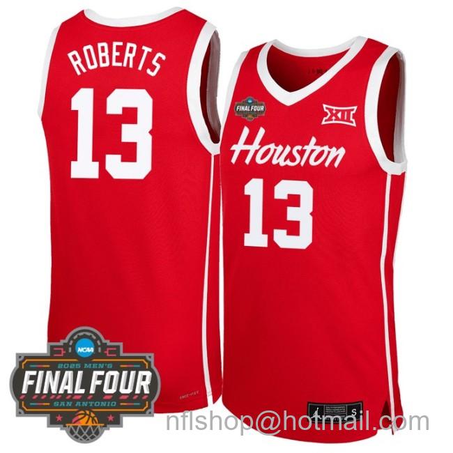 Men's Houston Cougars #13 J'Wan Roberts NCAA 2025 Final Four Stitched Basketball Jersey Red