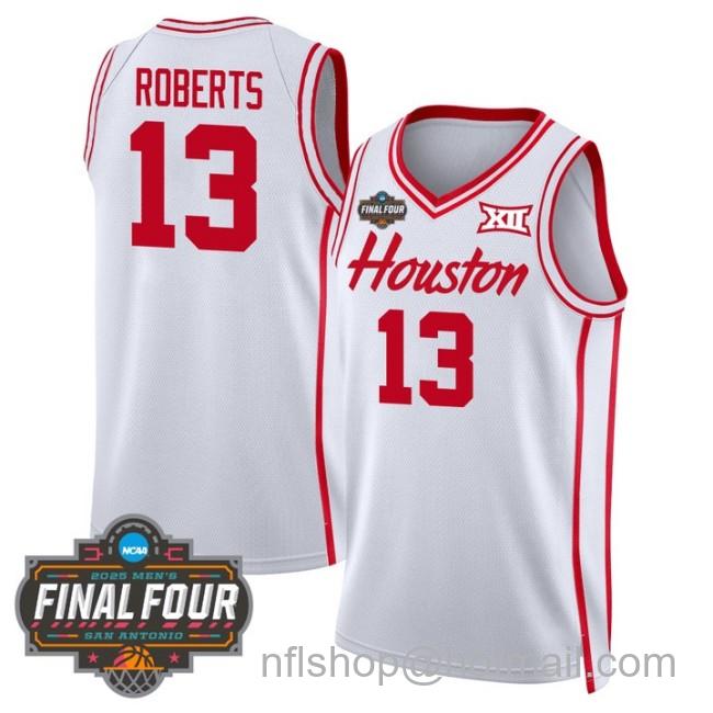 Men's Houston Cougars #13 J'Wan Roberts NCAA 2025 Final Four Stitched Basketball Jersey White