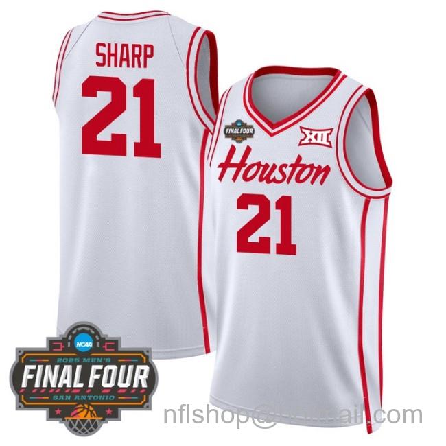 Men's Houston Cougars #21 Emanuel Sharp NCAA 2025 Final Four Stitched Basketball Jersey White