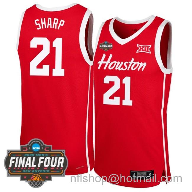 Men's Houston Cougars #21 Emanuel Sharp NCAA 2025 Final Four Stitched Basketball Jersey Red